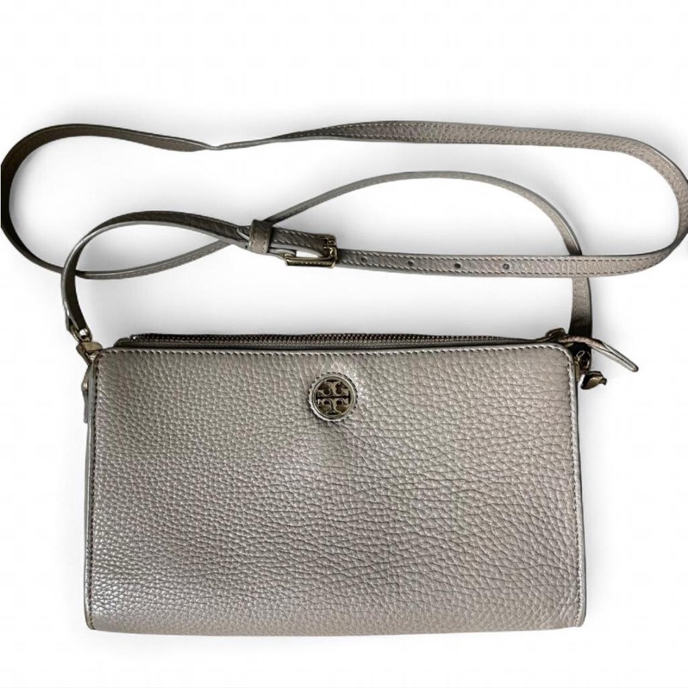 Tory Burch Pebble Leather Wallet Crossbody Taupe